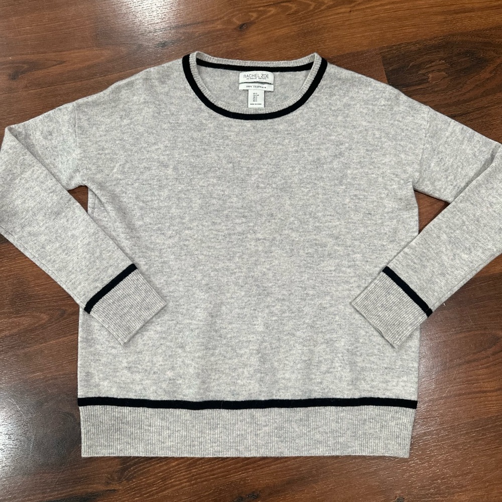Rachel Zoe Light Gray Crewneck Sweater with Black Trim